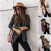 Women's Autumn Long Sleeve Double Button Printed Suit Jacket Polyester Fiber Regular Sleeve Length Full