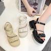 New leather one-word buckle summer sweet fashion thick-soled muffin bottom non-slip and thin versatile women's sandals