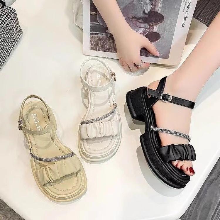 New leather one-word buckle summer sweet fashion thick-soled muffin bottom non-slip and thin versatile women's sandals