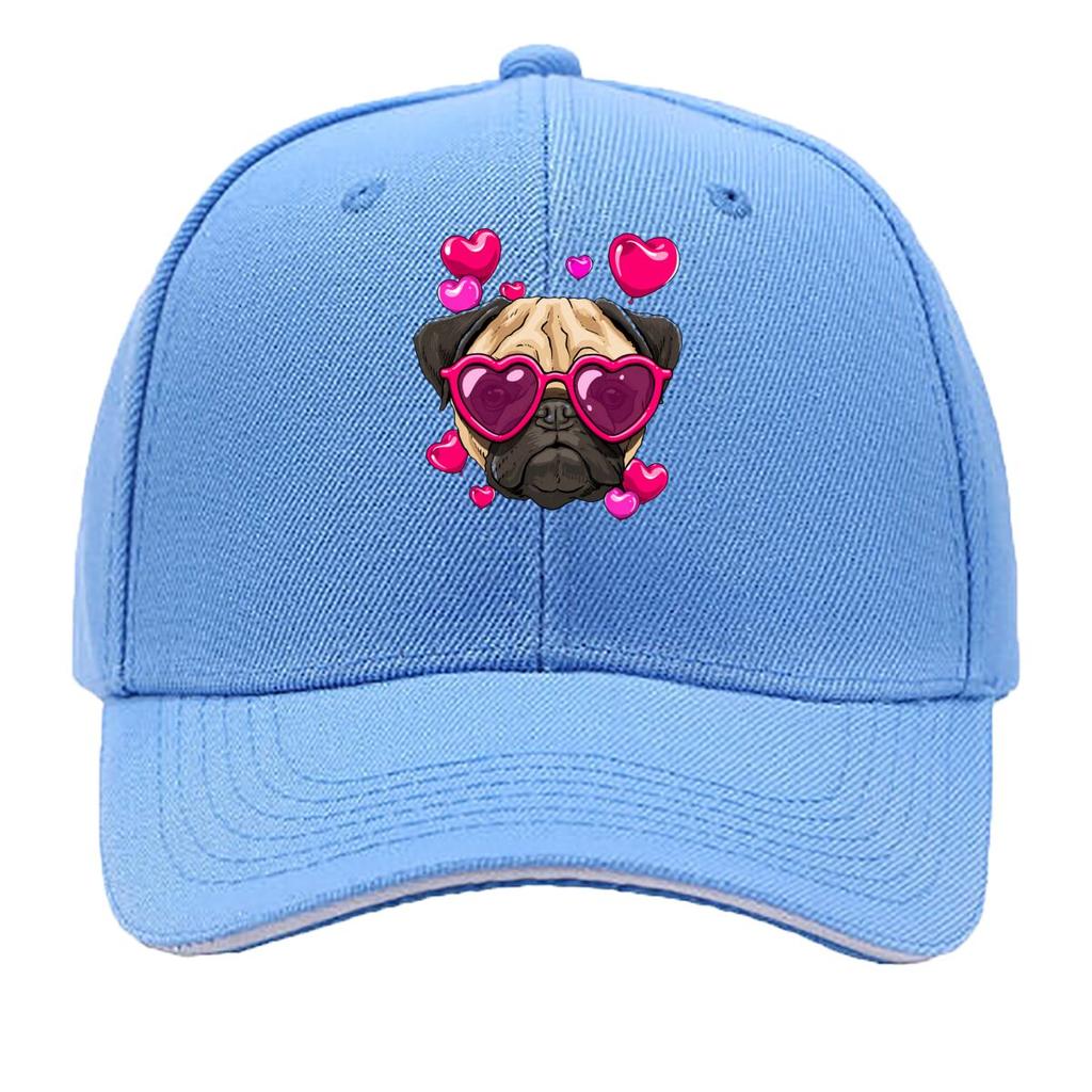 Valentine Day Pug Dog Heart Glasses Hearts Graphic Sandwich Baseball Cap Unisex Women Sun Cap Outdoor Workouts Hat