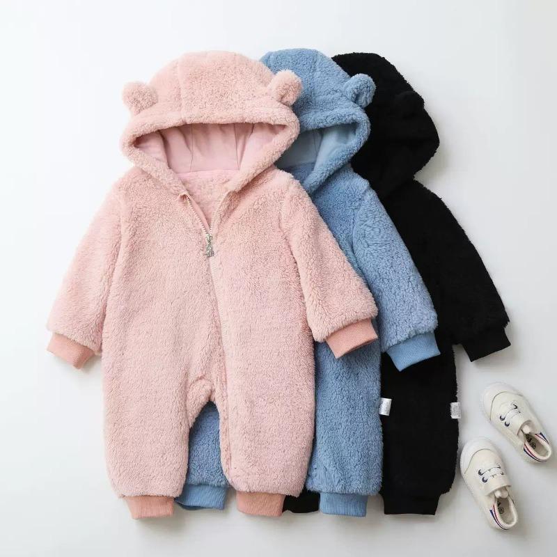 Fleece Romper Baby Long Sleeve Jumpsuit Autumn Baby Boys Girls Rompers Hooded Warm Cloth