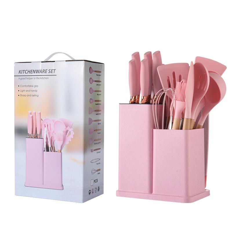 Set di utensili da cucina in silicone set da 19 pezzi padella antiaderente set per la casa coltello combinazione silicone utensili da cucina resistenti alle alte temperature