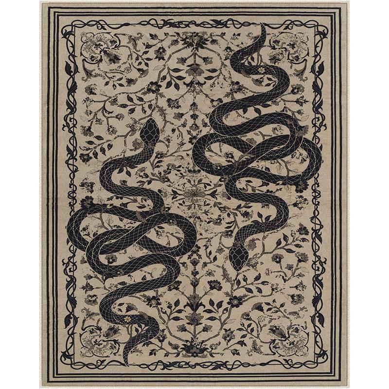 Black Living Room Carpet Large Machine Washable Carpets Snake Plant Bedroom Bedside Floor Mat Retro Elegant Home Decoration Rug
