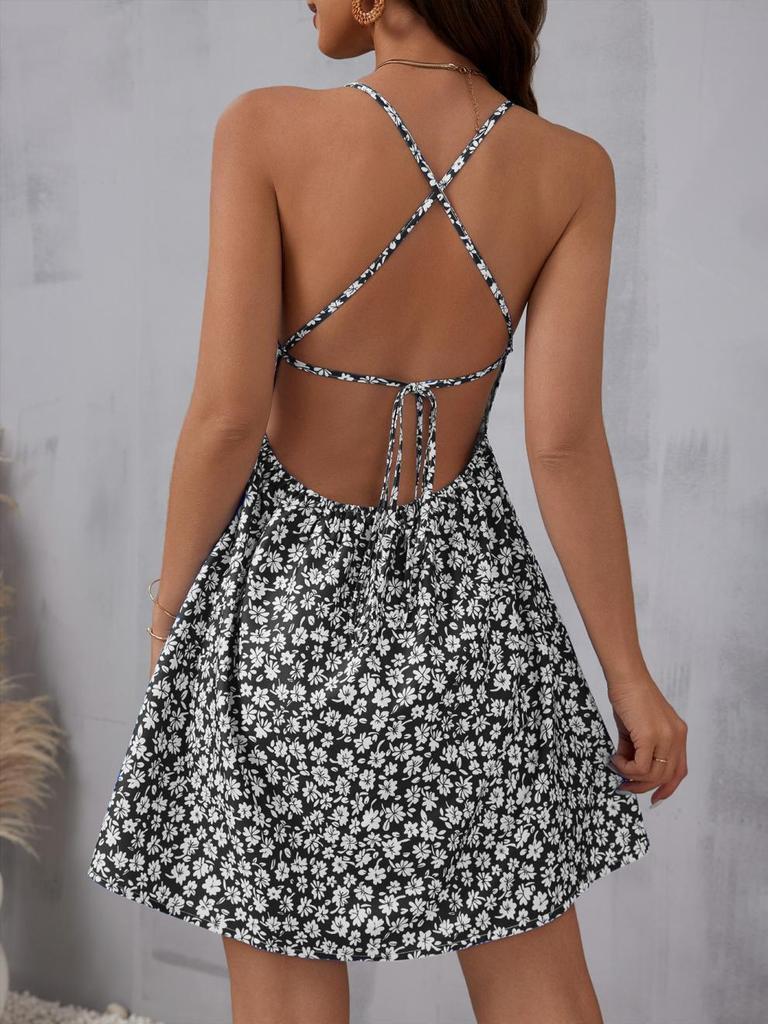 2026 Spring/Summer Floral Spaghetti Strap Beach Dress for Women