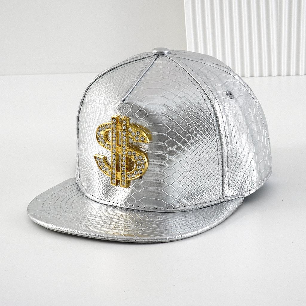 Beliebte Herren- und Damen-Flachkappen mit funkelnden Diamanten PU-Leder goldenes Logo glänzende Baseballkappen Street-Trend Party Bergsteigen