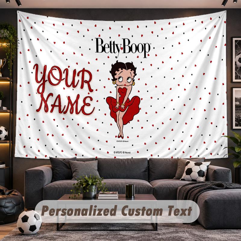Betty Boop Personalized Tapestry Support Custom Name, Wall Art Home Decoration