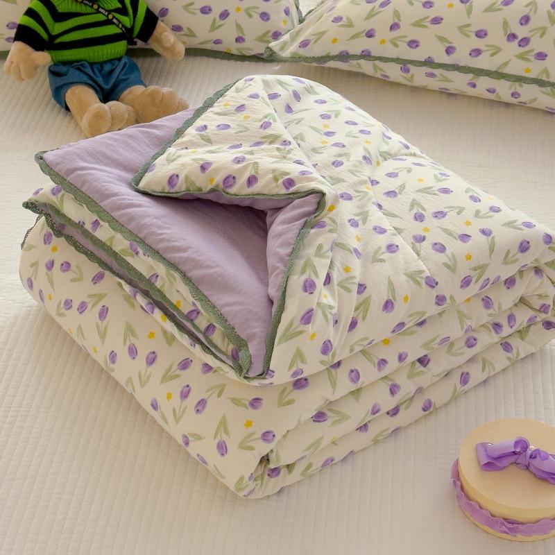 New Sweet Printed Air-Condition Blanket Soft Skin-Friendly Quilted Quilt Breathable Cooling Summer Comforter Queen King Beds