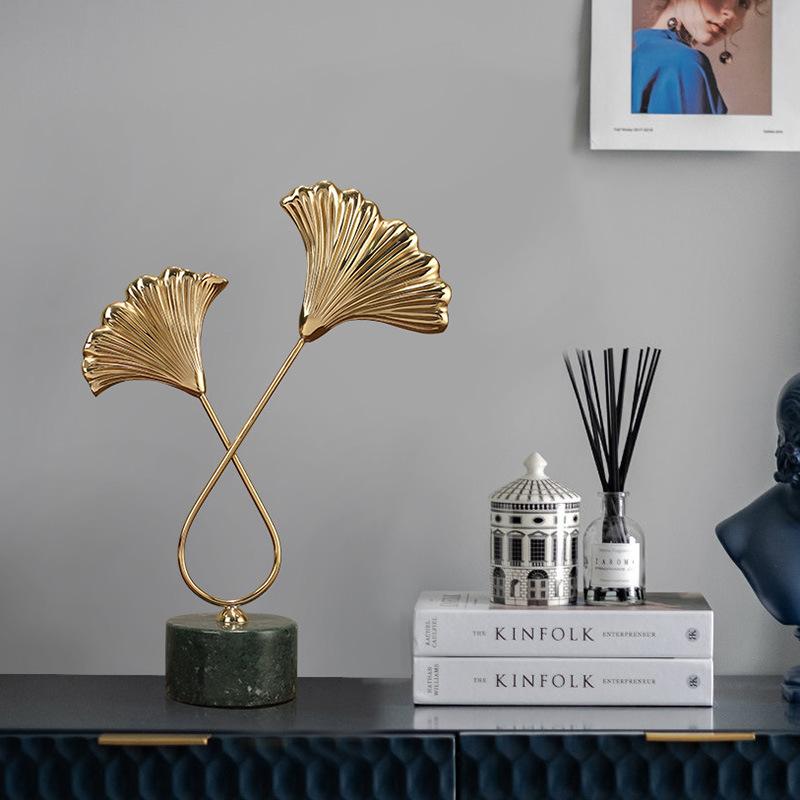 Premium Style Brass Ginkgo Leaf Tabletop Ornaments Unique TV Cabinet Wine Cabinet Entrance Home Decoration Decoration Decoration