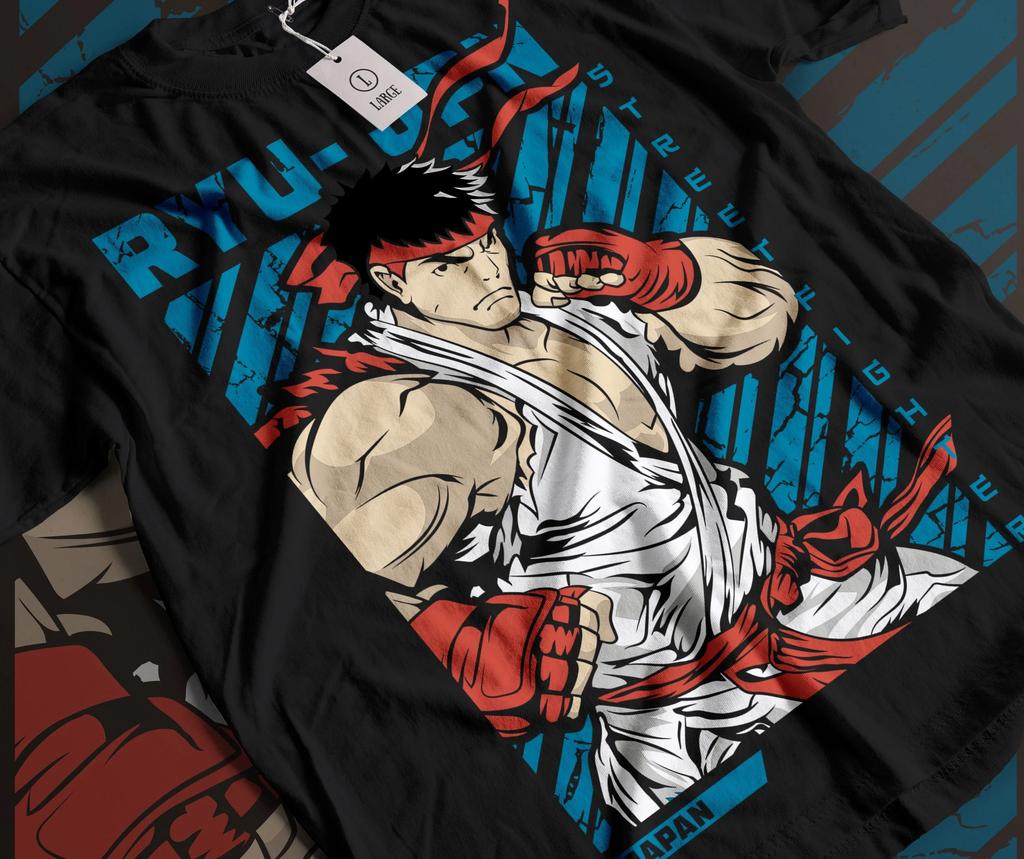 Ryu SFII Turbo Hyper Fighting Premium Herren Damen T-Shirt Sommer Reine Baumwolle Lässig Sport Locker und Modisch Kurzärmliges Oberteil