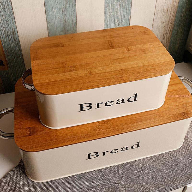 Übergroße französische Bambusabdeckung Binaurale Brotdose Groß Klein Lagerung Rechteckiger verzinkter Eisenbehälter Organizer