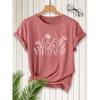 2026New SpringSummer Women's Round Neck Line drawings of various wildflowers Dandelion Lace flowers etc Printed Short Sleeve T