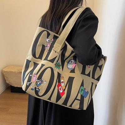 Canvas Bag Women's Large-capacity Printed Alphabet Portable Shoulder Commuter Tote Bag Fashion New