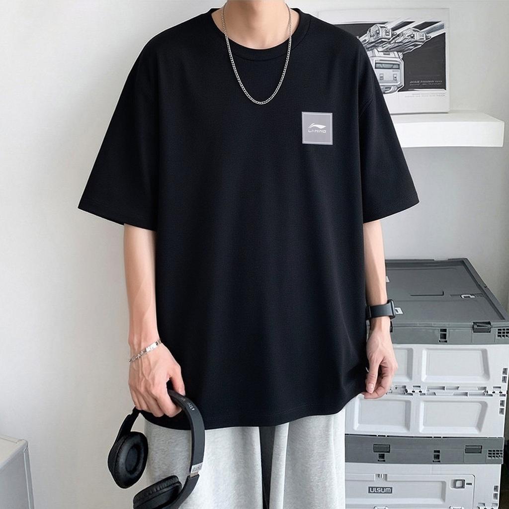 Li-Ning Fashionable Loose Comfortable Breathable Short Sleeve T-Shirt Men tops Black AHSW877-1
