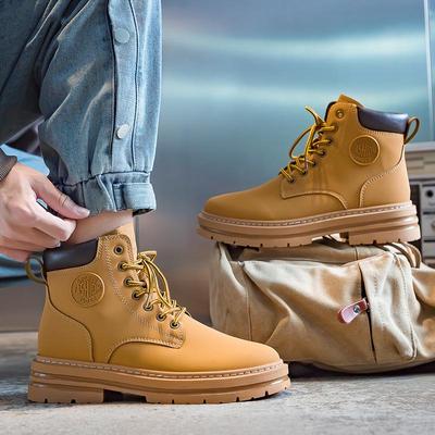 Męskie Retro Wysokie Buty Robocze Martin - Jesień 2022, Na Grubej Podeszwie, Outdoorowe, Krótkie Żółte B801
