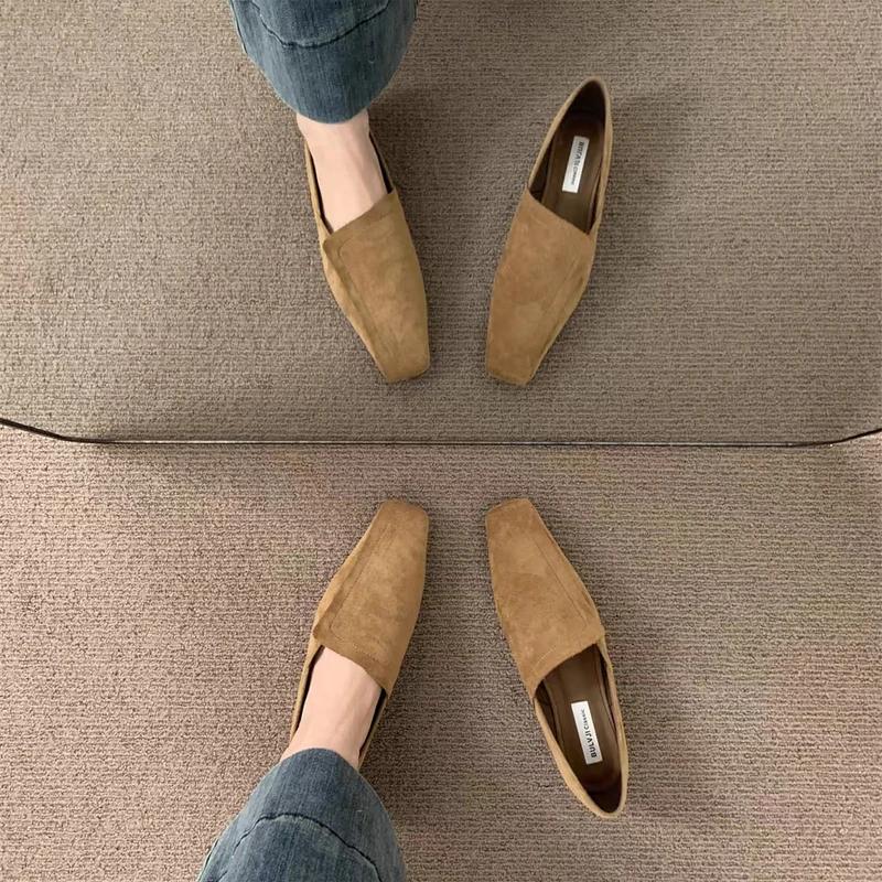 Flats Women Loafers Shoes Elegant Leather Square Toe Soft Shoes 2025 Trend New Brand Spring Walking Comfort Femme