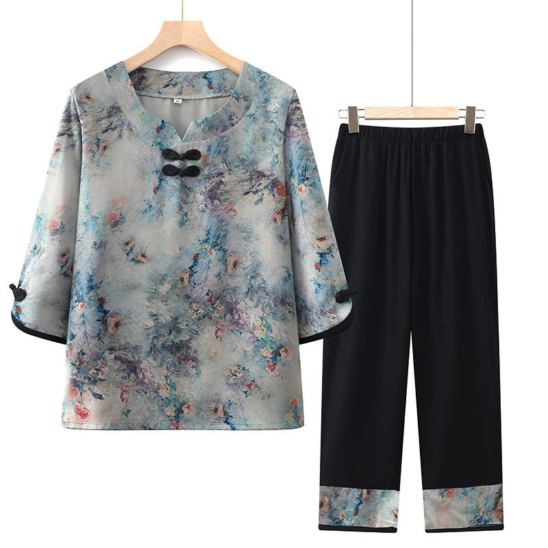 Elderly summer women's clothing summer short-sleeved suit elderly clothes thin new style