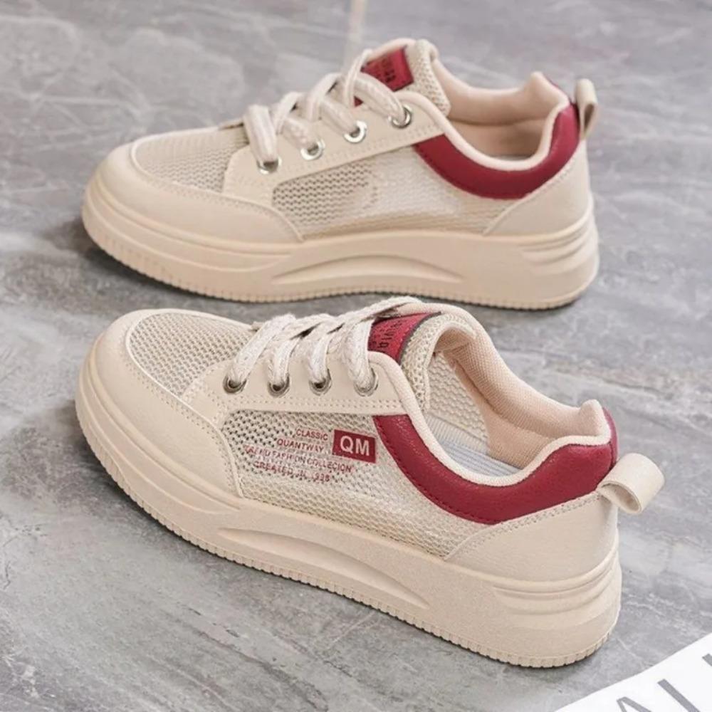Ladies Sneakers Student New Mesh 2024 Lace Up Height Increasing Breathable Thick Sole Soft Sole and Wear-resistant Casual Shoes