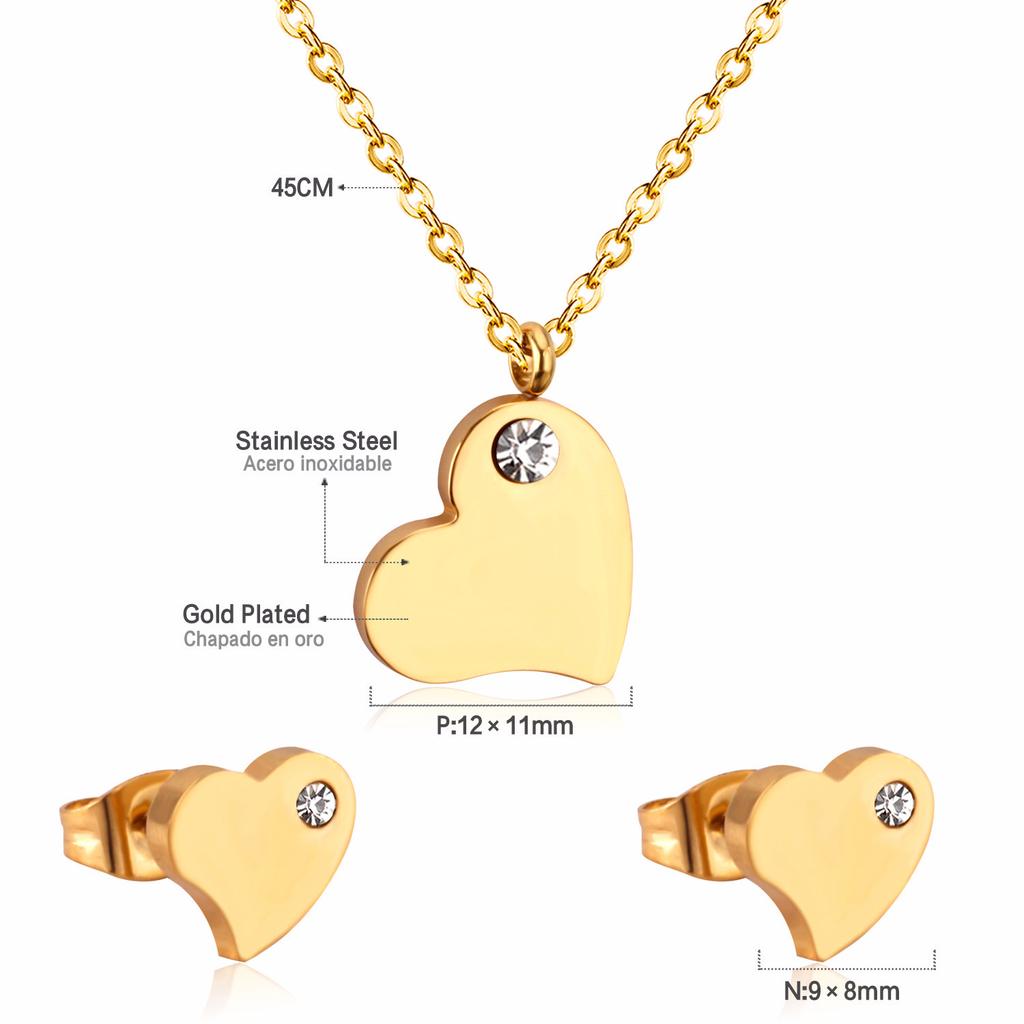 Love Earrings Necklace Set Fashion Sweet Necklace Cut Stainless Steel Jewelry Set Women