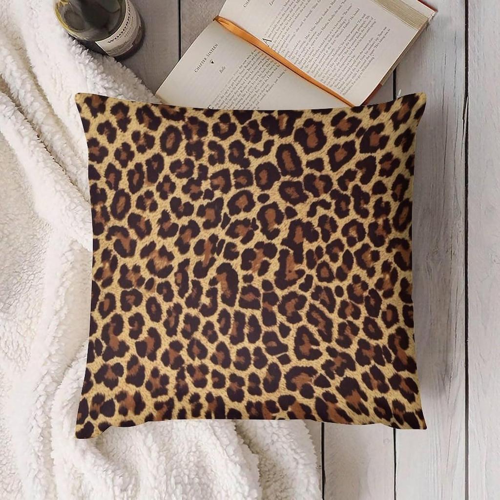 Cheetah Leopard Brown Decorative Throw Pillow Covers 18x18 Inch Farmhouse Cushion Cover Plush Pillow Case for Couch Sofa Bed Outdoor Home Decor