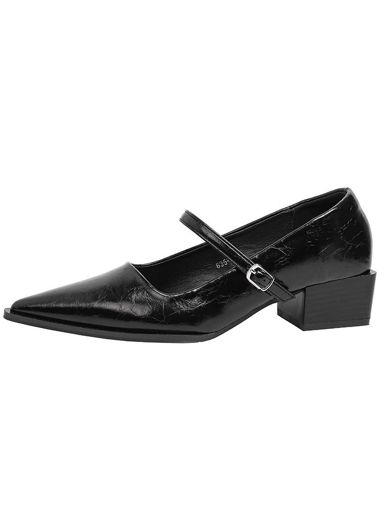 

French retro pointed Mary Jane shoes women s summer 2025 new fashion one-word buckle belt thick heel comfortable single shoes 39