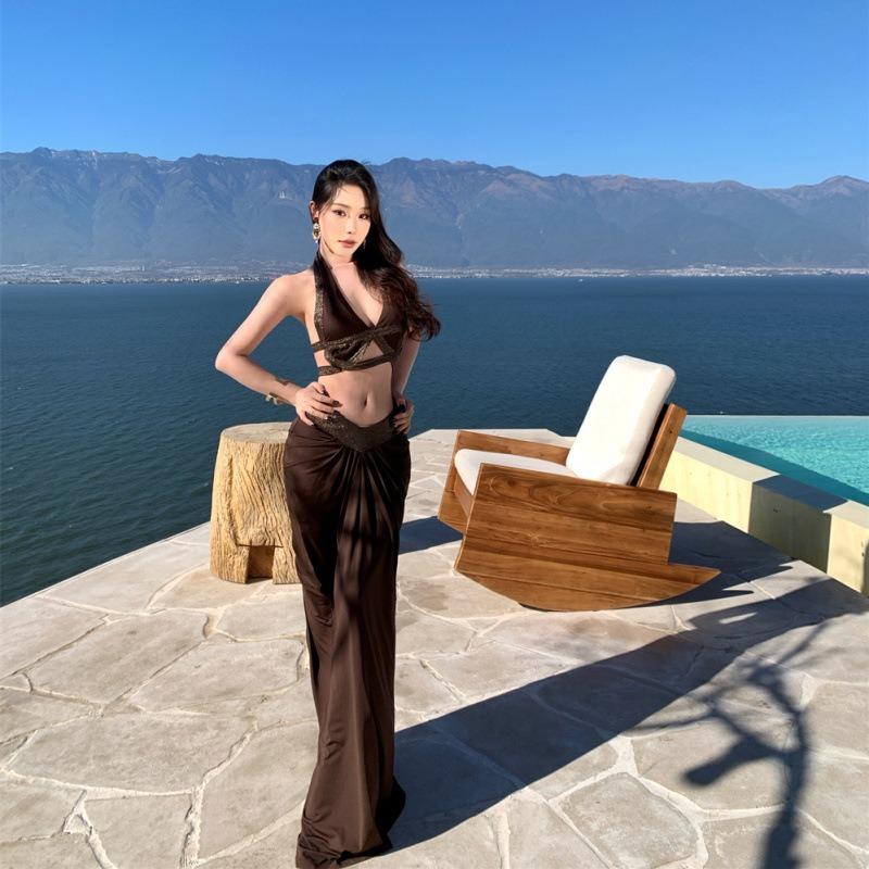 Travel Photo Wear Holiday Suit Long Dress Women's Sexy Tube Top Hip Skirt Two-piece Suit