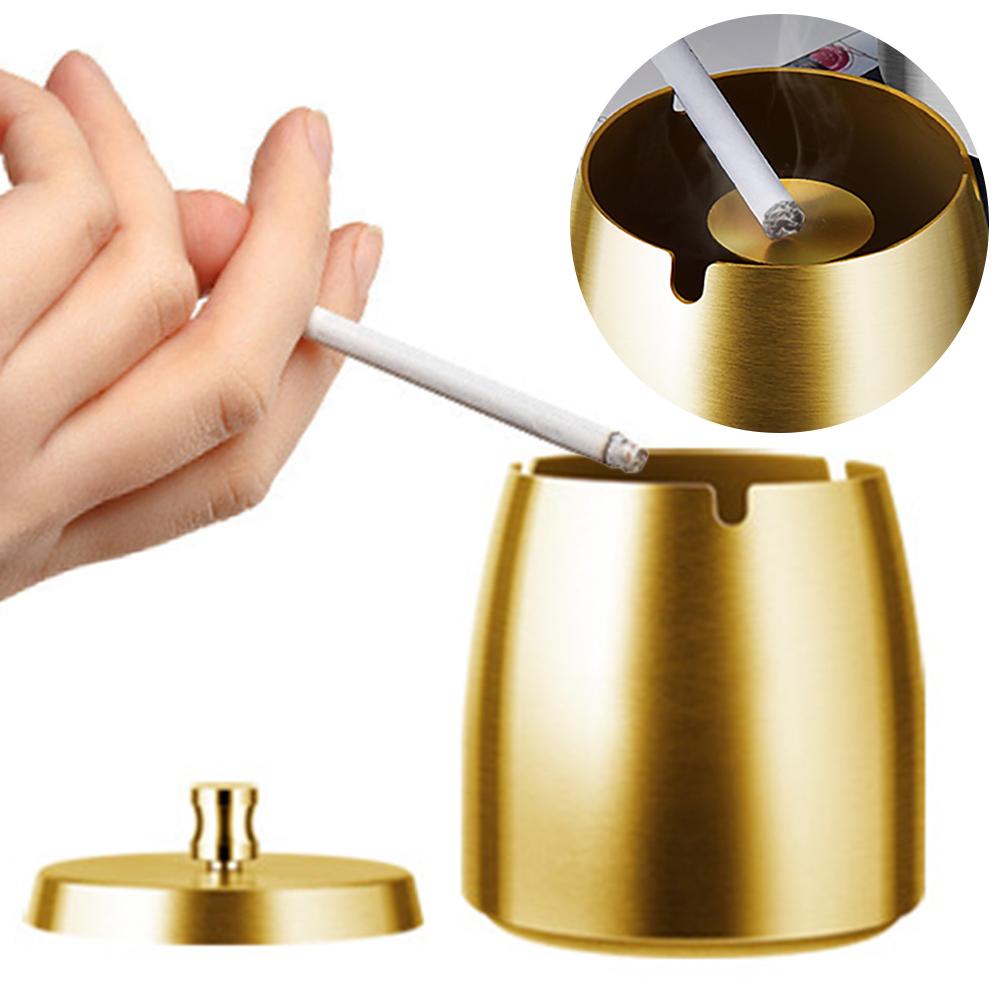 Smokeless Odorless Windproof Ashtrays with Lid Tabletop Ash Tray Stainless Steel Outdoor Ashtray for Home Office and Indoor