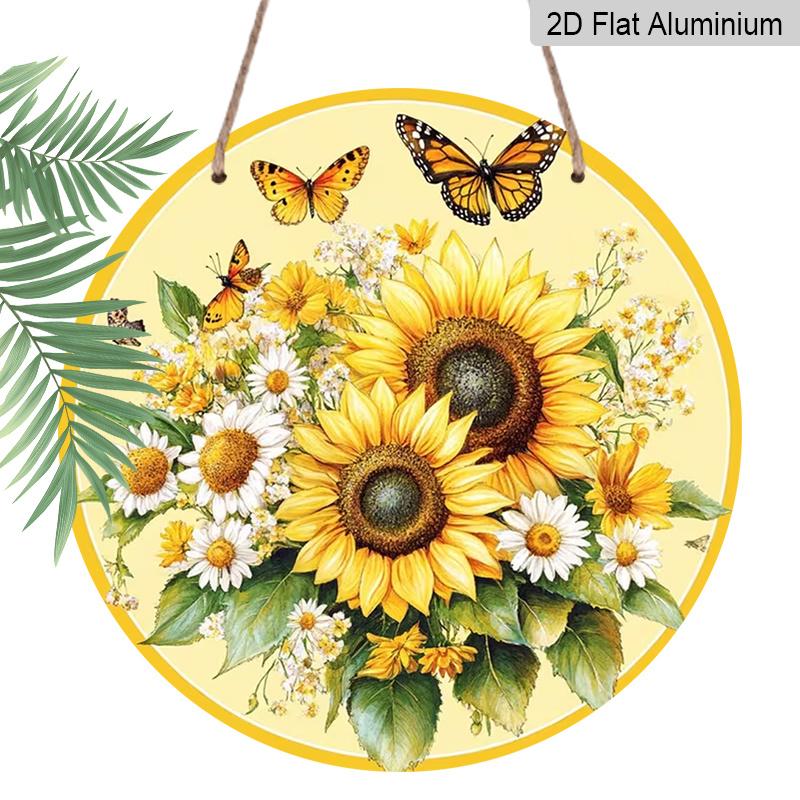 2D Flat Aluminum Retro Sunflower-Themed Wall Art 7.87 Inches X 7.87 Inches Rustic Style Perfect for Gardens, Farmhouses, Bars, Cafes, Parties, Front