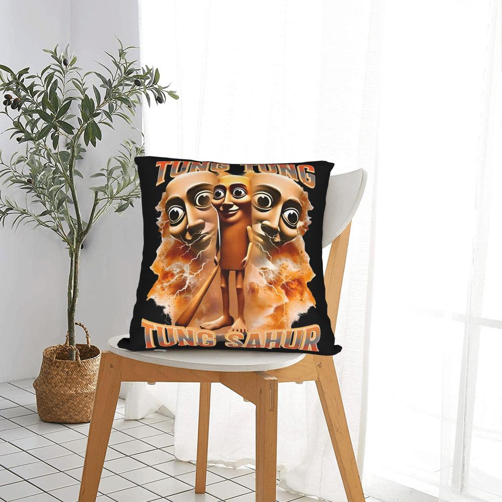 Tung Tung Tung Federa per Cuscino Sahur Poliestere Copricuscino Decorazione Meme Brainrot Italiano Federa per Cuscino Casa Cerniera 45X45cm