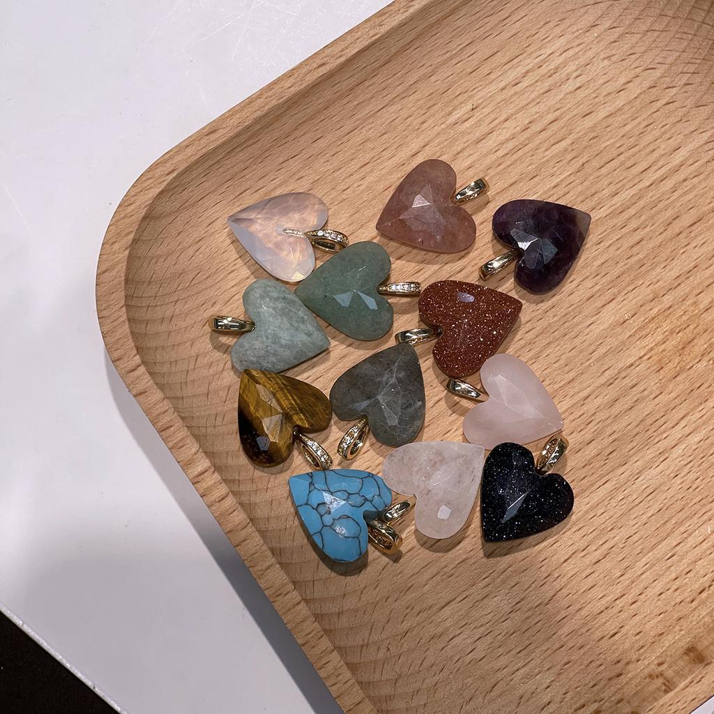 1Pc Natural Stone Faceted Heart Pendant Golden Plated Rhinestone Bail Gem Charm for DIY Necklace Jewelry Making Supplies