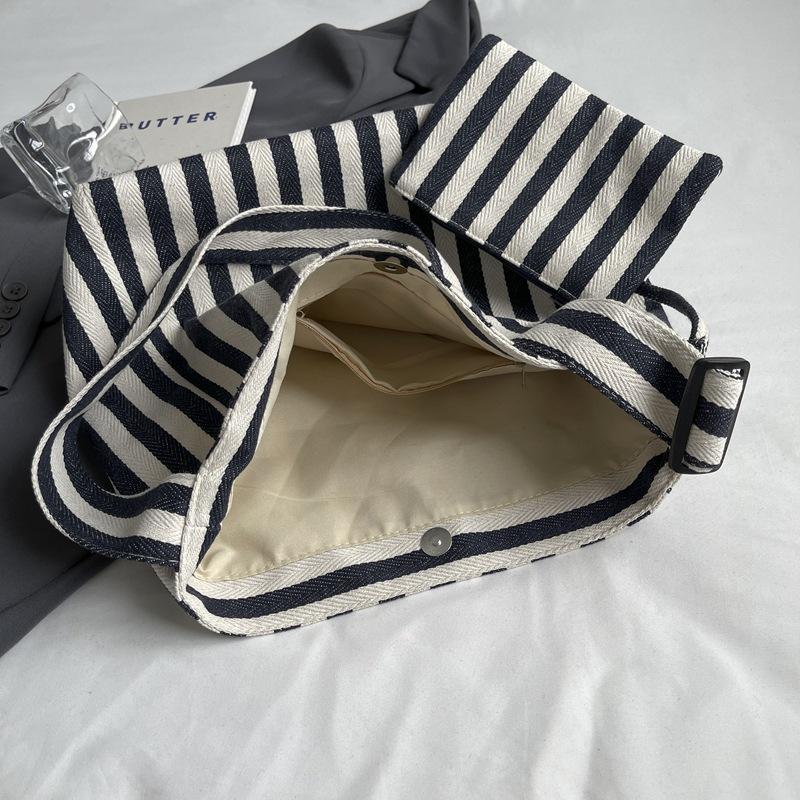 Retro literary handbag simple small fresh striped shoulder bag casual fashion large capacity shopping bag