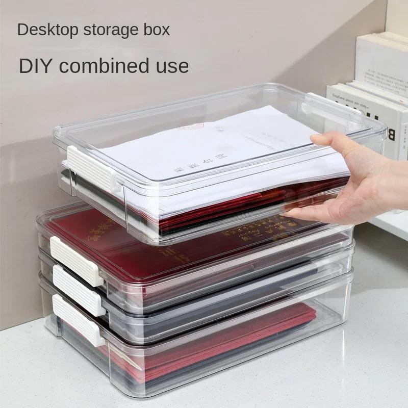 Scatola Trasparente in Acrilico per Organizzazione Carta da Scrivania, Organizzatore Documenti Formato A4, Porta Carte per Casa Anti-Polvere
