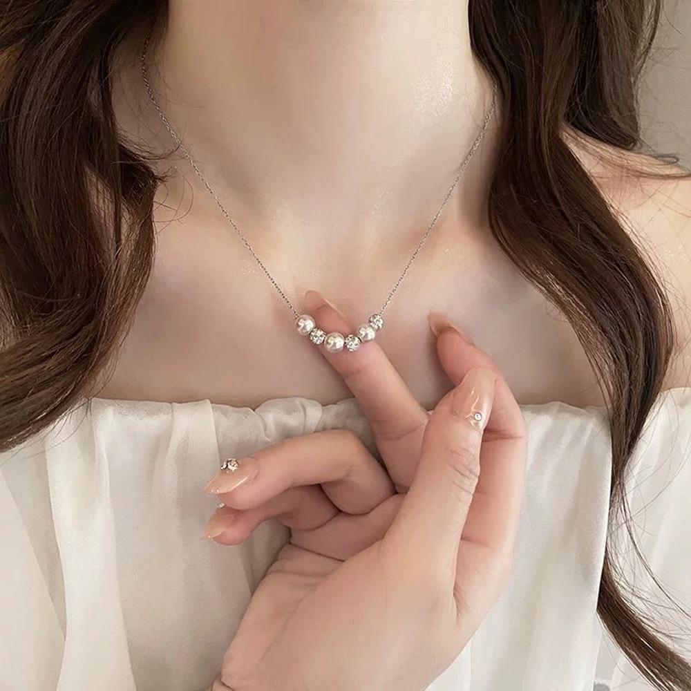 S925 Sterling Silver Manta Rose Purple Pearl Necklace with Diamond Ball Pendant - Women's Elegant French Light Luxury Clavicle Chain.