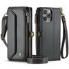 CaseMe (C36) Crossbody Wallet Case For iPhone 13 14 15 16 Pro Max Zipper Wrise Multi-functional Flip PU Leather Card Slots Holder Cover Protector