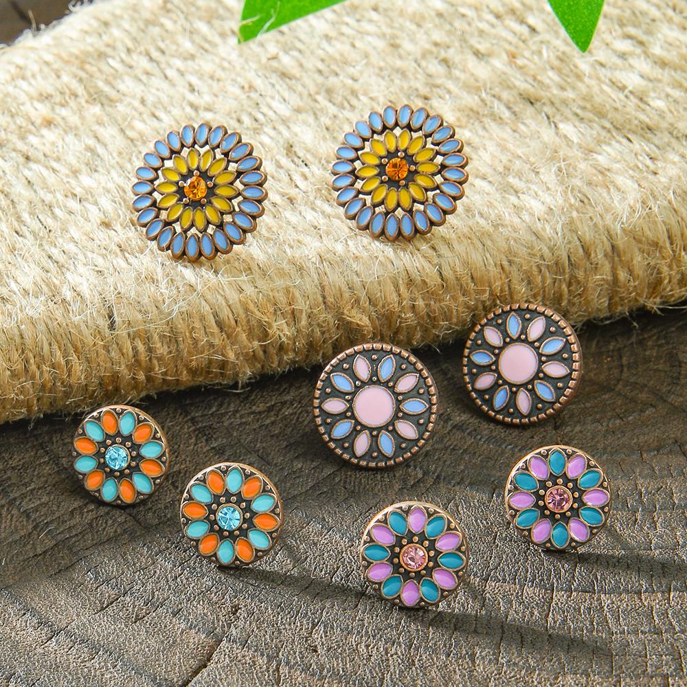 Women's Cute Oil Drop Stud Earrings Vintage Multicolor Earrings Set Geometric Roud Boho Party Decors Daily Wear Gifts Versatile
