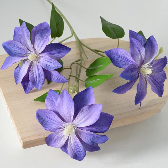 Artificial Clematis Flower 27.5" Long Stem Fake Silk Flower Branches with 3 Heads Blooms for Vase Indoor Home Table Decor Floral Arrangement