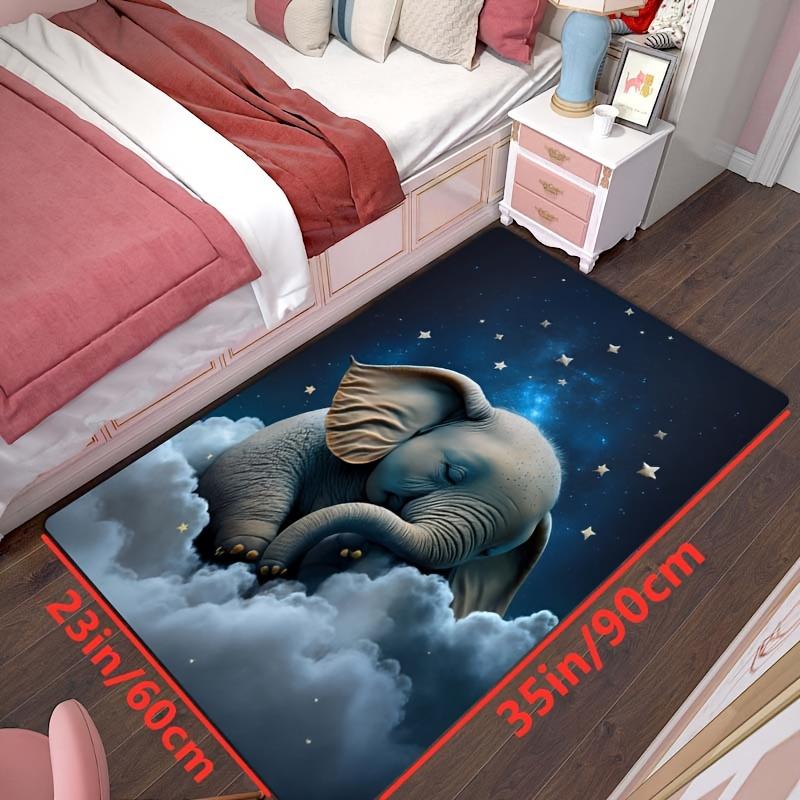 Dreamy Elephant Rug for Nursery | Starry Night Clouds Design | Soft Floor Mats for Baby Rooms Skid resistant carpet