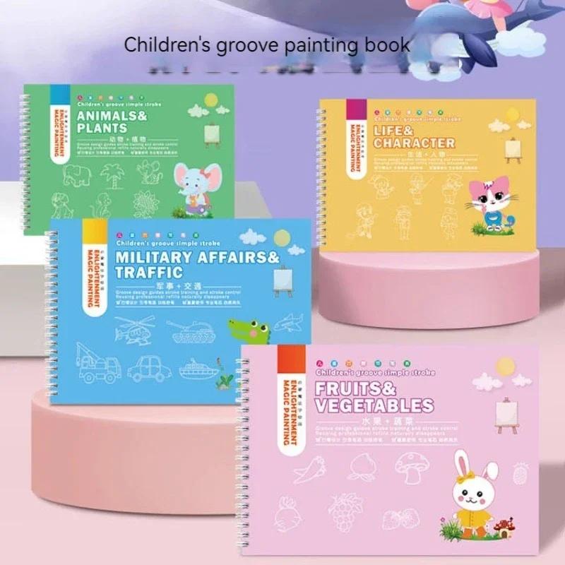 Learn Paining Drawing Chinese English Book Copybooks with Disappearing Ink Pen, Improve Learning Education Books for Kid School