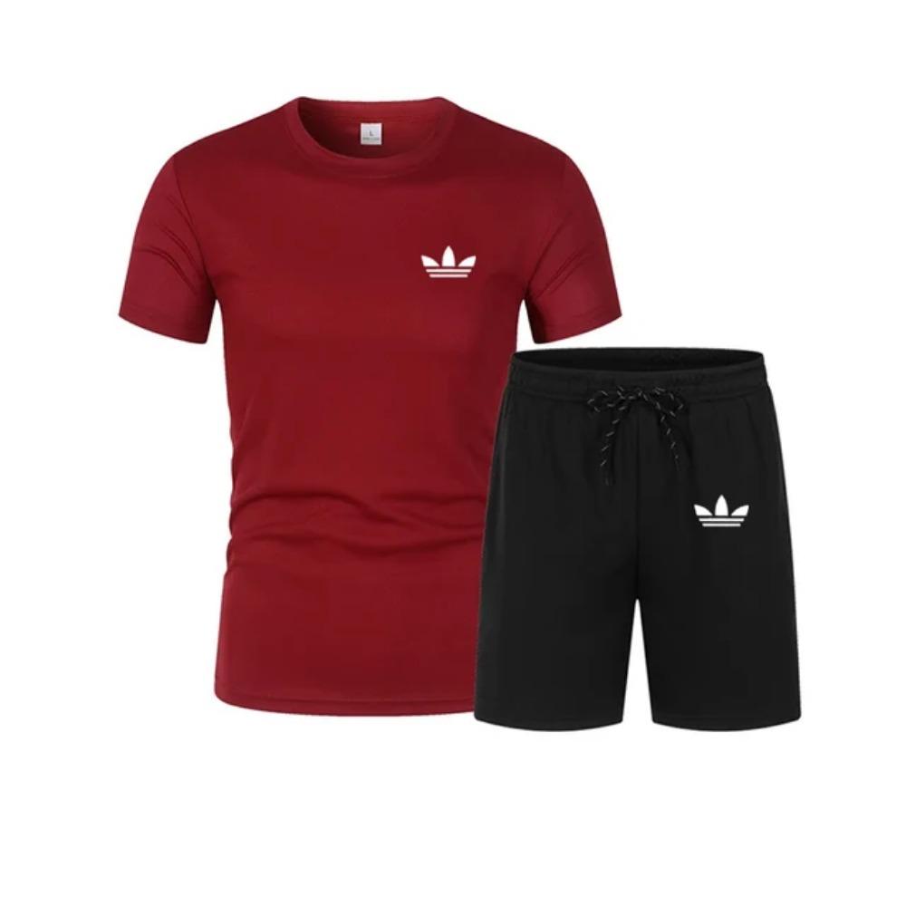 

Літній спортивний костюм. Чоловічий модний комплект із двох частин, спортивний, фітнес, біг, повсякденний, швидковисихаючий комплект шортів з короткими рукавами для чоловіків. L