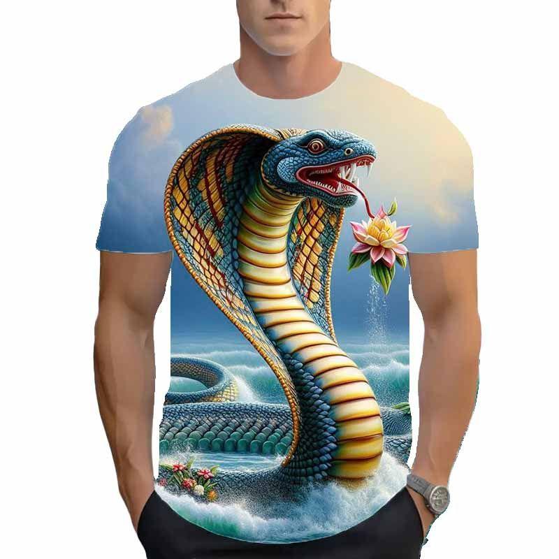 Letnie męskie koszulki 3D z krótkim rękawem modny T-shirt z okrągłym dekoltem z przerażającym wzorem węża Damskie koszulki T-shirt dla dzieci