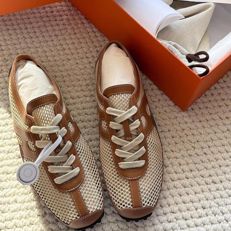 Summer New Single Shoes Hollow Mesh Women's Lace-up Retro Fashion Sports and Leisure Shoes