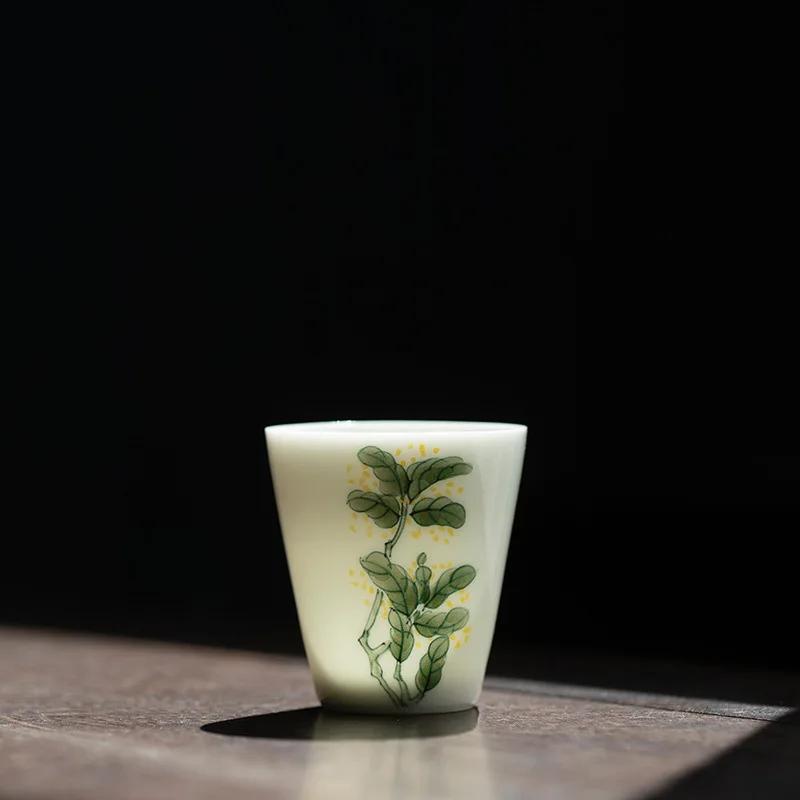 White Porcelain Hand-painted Ink Color Tea Cup Household Ceramic Cup Male And Female Master Cup Kung Fu Tea Set Drinking Cup