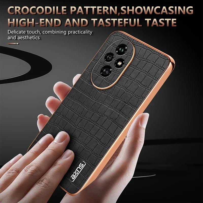Luxury Crocodile Pattern Electroplating Design Leather Phone Case For Honor 200 Pro Back Cover For Honnor 100 90 Pro X50 Lite