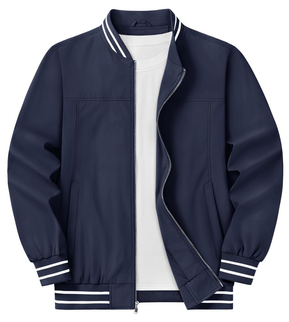 KEFITEVD Men’s Harrington Swing Top Jacket, Windproof Water-Repellent Casual Golf Bomber Outerwear, Business Coat, Solid Navy 2XL