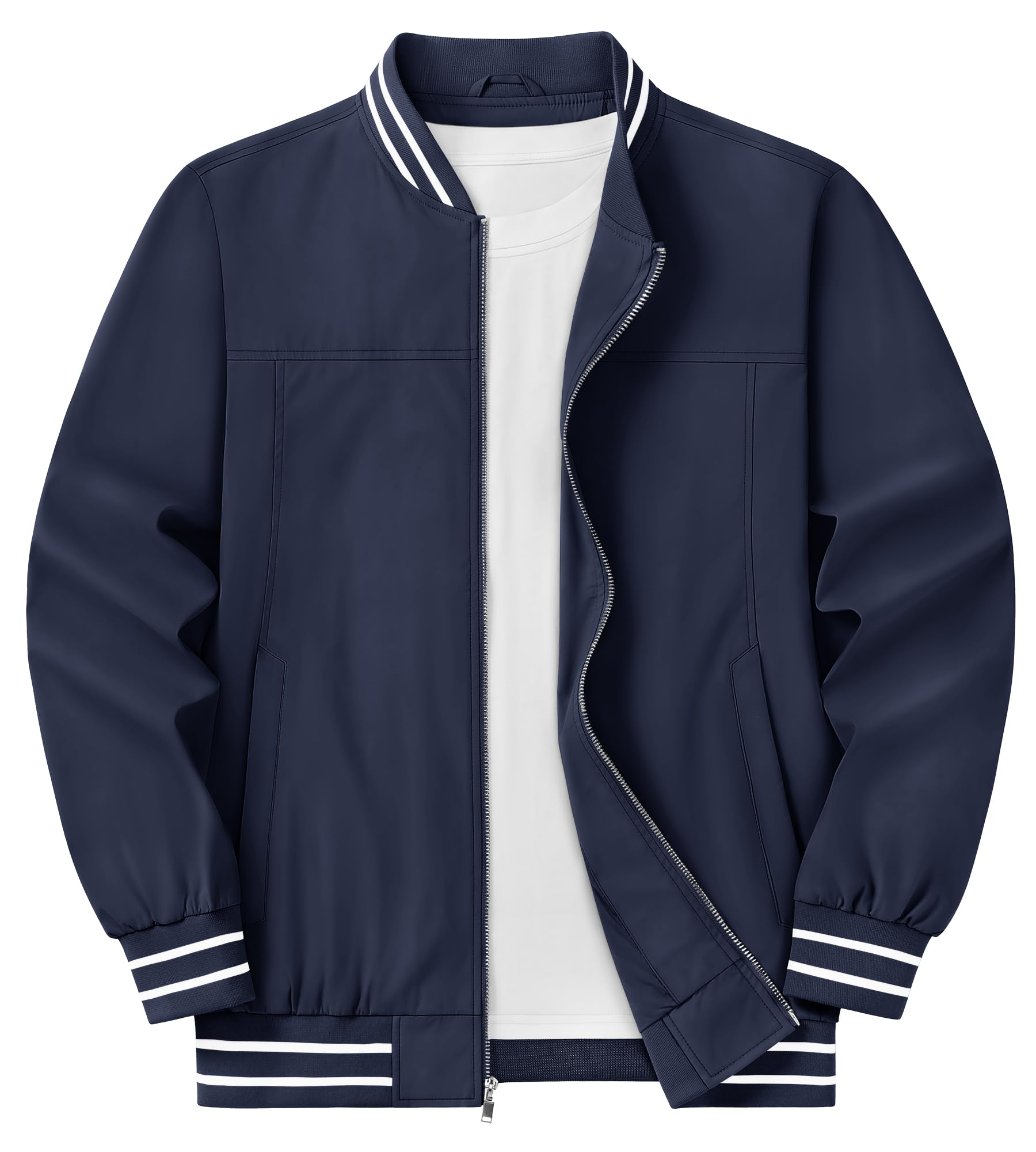 

KEFITEVD Мужская куртка-свингтоп Харрингтон, Ветрозащитная Водоотталкивающая Повседневная Куртка-бомбер для гольфа, Деловое пальто, Однотонный темно-синий 2XL