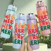 1PC Merry Christmas Festive Text Pattern 750ml Color Plastic Sports Water Bottle Leakproof Flip Straw Lid Suitable for Sports Office Home Use