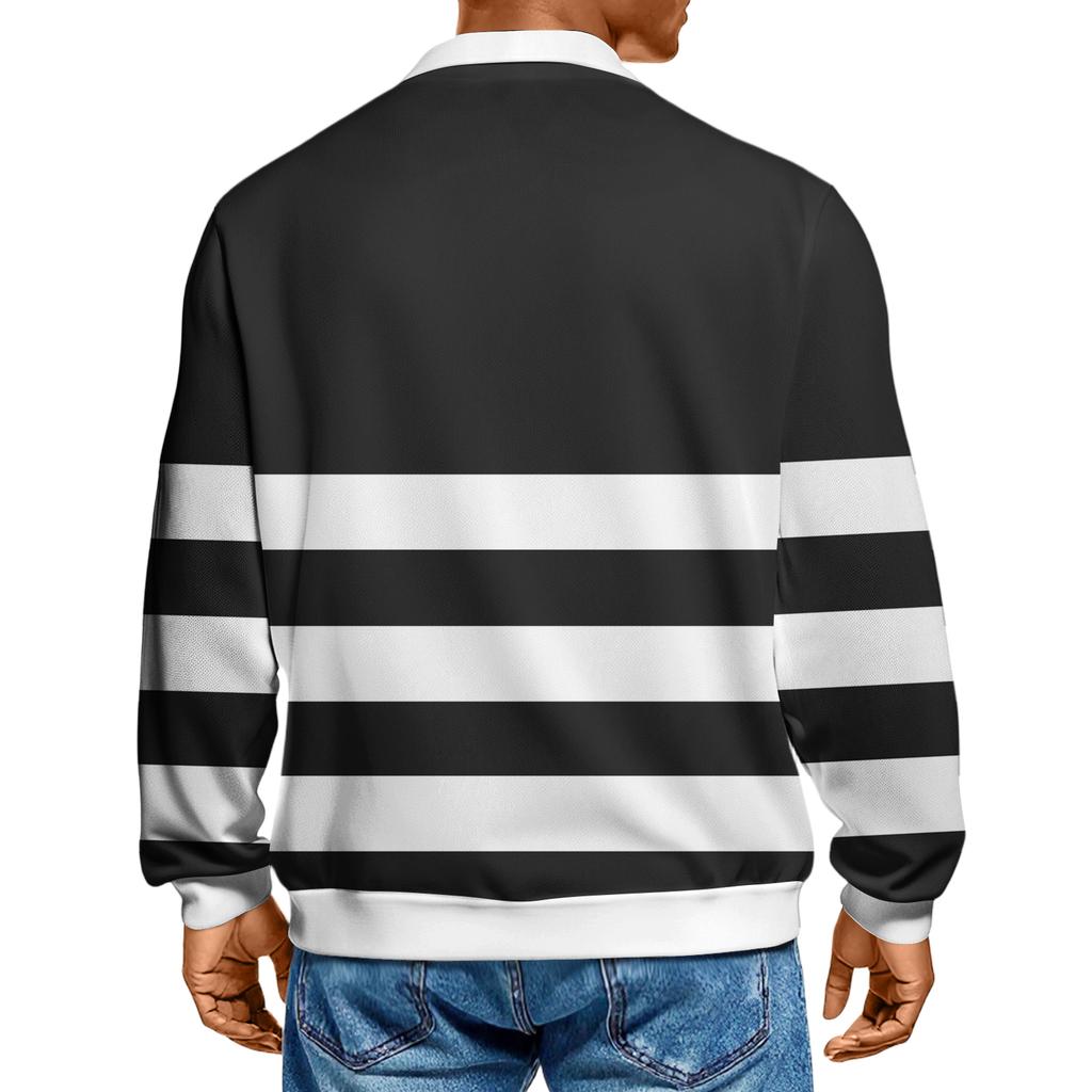 Herre Casual Mote Trykket Revers Langermet Strikket Underskjorte Topp