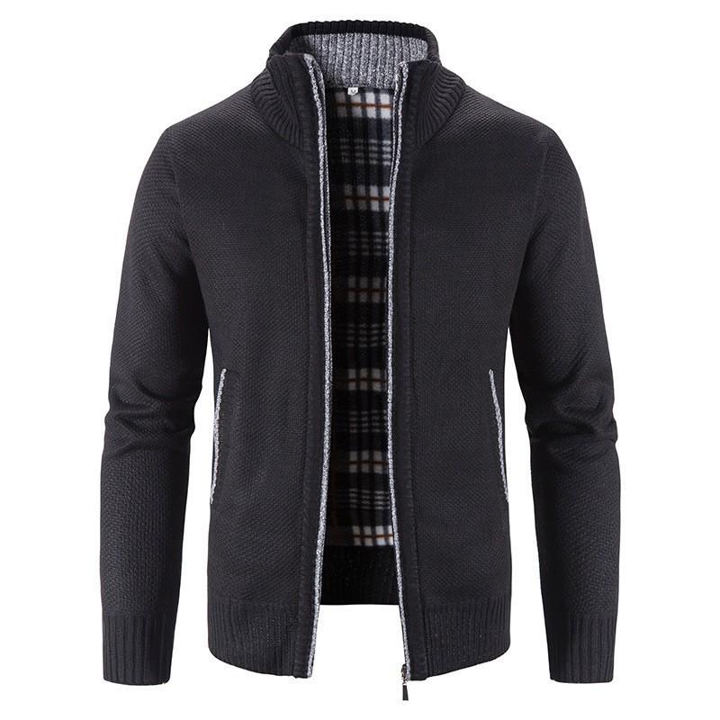 Men's Winter Stand-Up Collar Knitted Cardigan: Loose, Plus Velvet, Big Size, Fashionable, Casual Coat