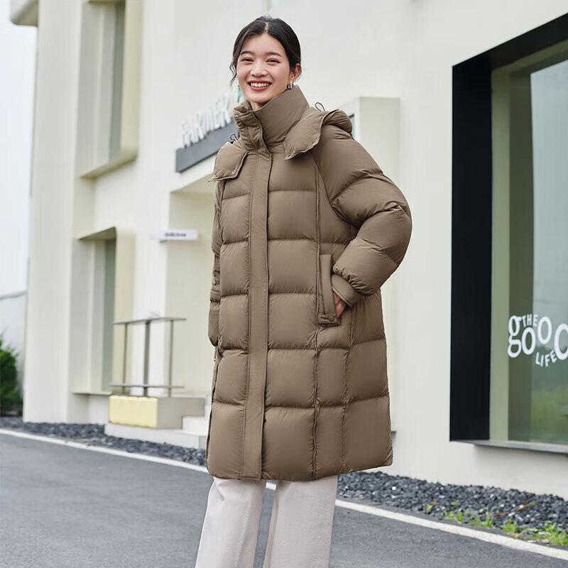 Tanboer Women's Mid-length Hooded Loose Fit Thick Warm Down Jacket TW236832