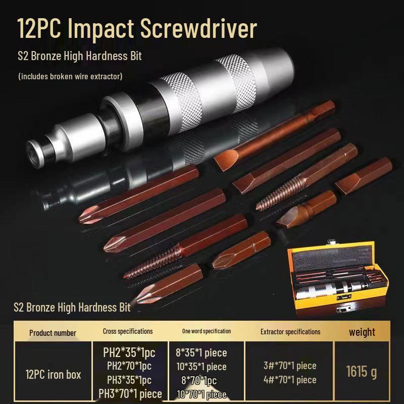 Phillips Flat-head Hex Impact Bit Set - S2 Alloy Steel