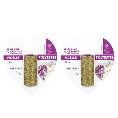 2 Spools of 25 M Gold Metallic String